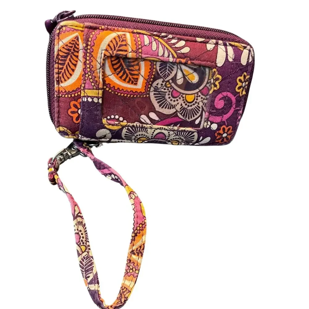Vera Bradley Safari Sunset Zip ID Wristlet Purse Quilted Fabric Purple Retired